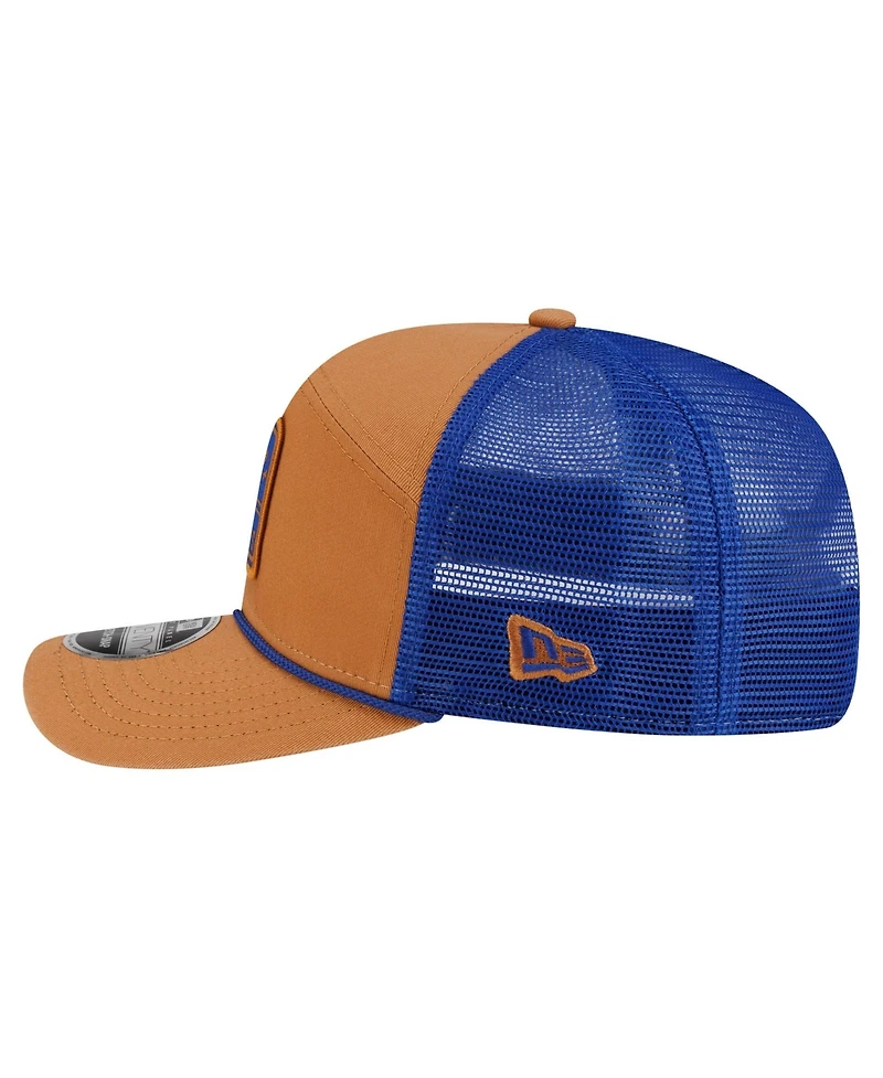 New Era Men's Brown/Royal New York Giants Team Patch Split Panel 9SEVENTY Adjustable Trucker Hat