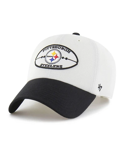 47 Brand Men's White/Black Pittsburgh Steelers Pique Patch Clean Up Adjustable Hat