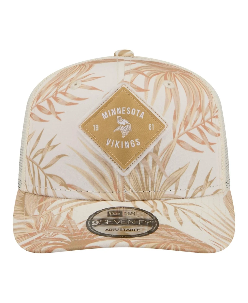 New Era Men's Tan Minnesota Vikings Tonal Palm Coolera 9SEVENTY Adjustable Trucker Hat