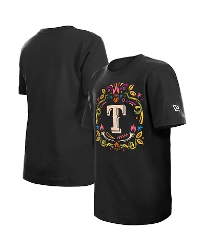 New Era Big Boys and Girls Black Texas Rangers Dia de los Muertos T-Shirt