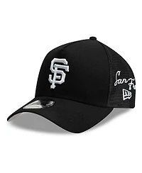 New Era Men's Black San Francisco Giants Side Script 9FORTY A-Frame Trucker Adjustable Hat