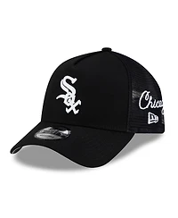 New Era Men's Black Chicago White Sox Side Script 9FORTY A-Frame Trucker Adjustable Hat