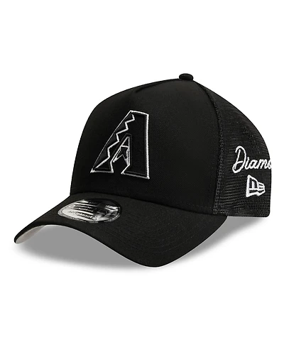 New Era Men's Black Arizona Diamondbacks Side Script 9FORTY A-Frame Trucker Adjustable Hat