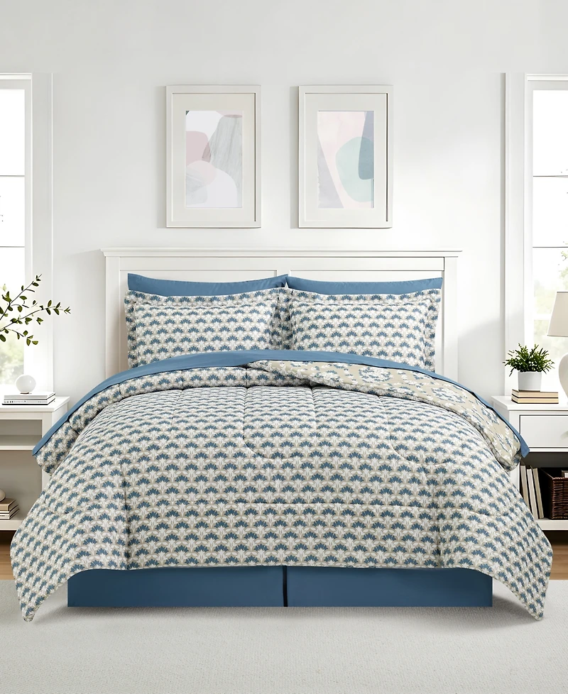 Macy's Blockprint Trellis Reversible Microfiber 8-piece Comforter Set