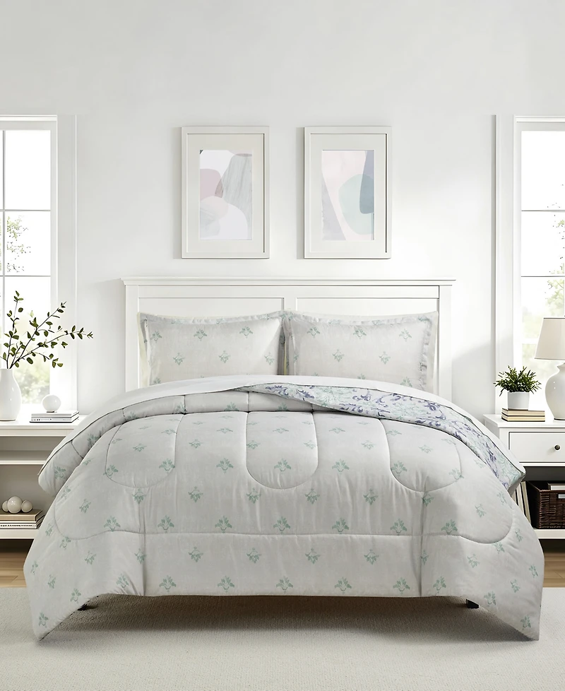 Macy's Painterly Damask Reversible Microfiber 3-piece Comforter Set