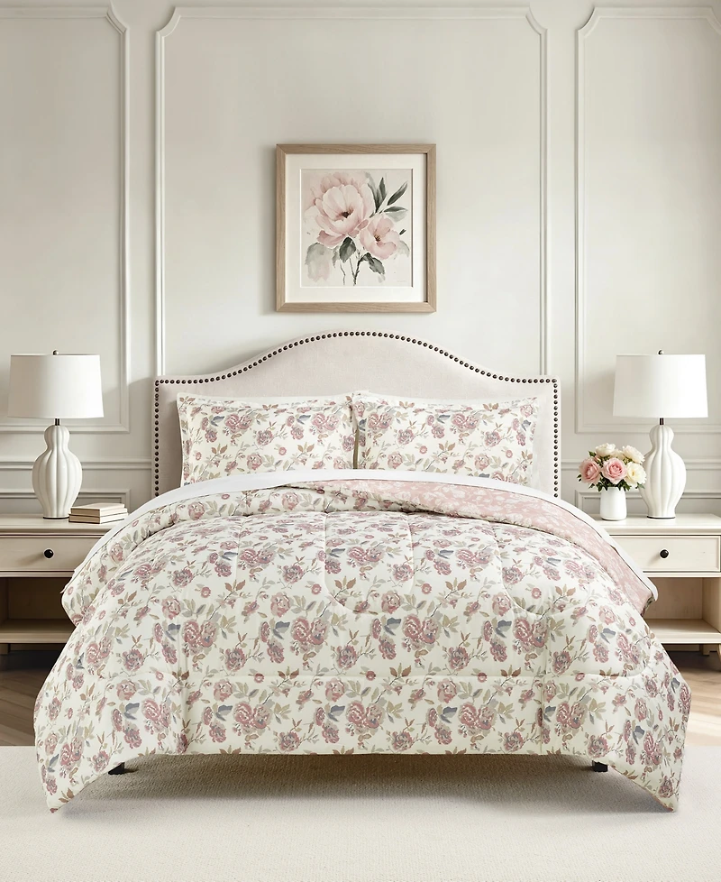 Macy's Painted Rose Reversible Microfiber 3-piece Comforter Set