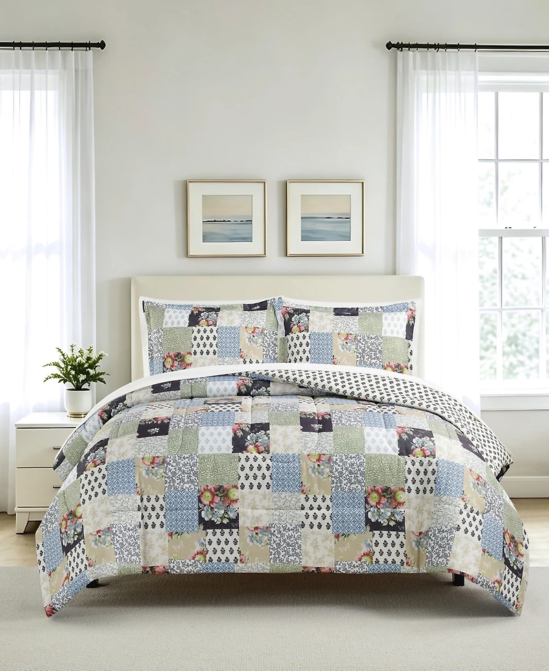 Macy's Floral Patch Reversible Microfiber 3-piece Comforter Set