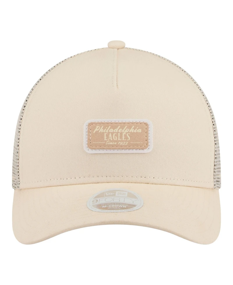 New Era Women's Cream Philadelphia Eagles Tonal Patch M-Crown A-Frame 9FORTY Trucker Adjustable Hat