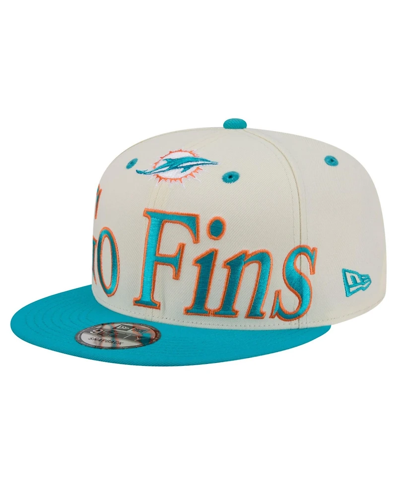 New Era Men's Cream Miami Dolphins Oversized Slogan 9FIFTY Snapback Hat