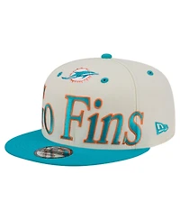 New Era Men's Cream Miami Dolphins Oversized Slogan 9FIFTY Snapback Hat