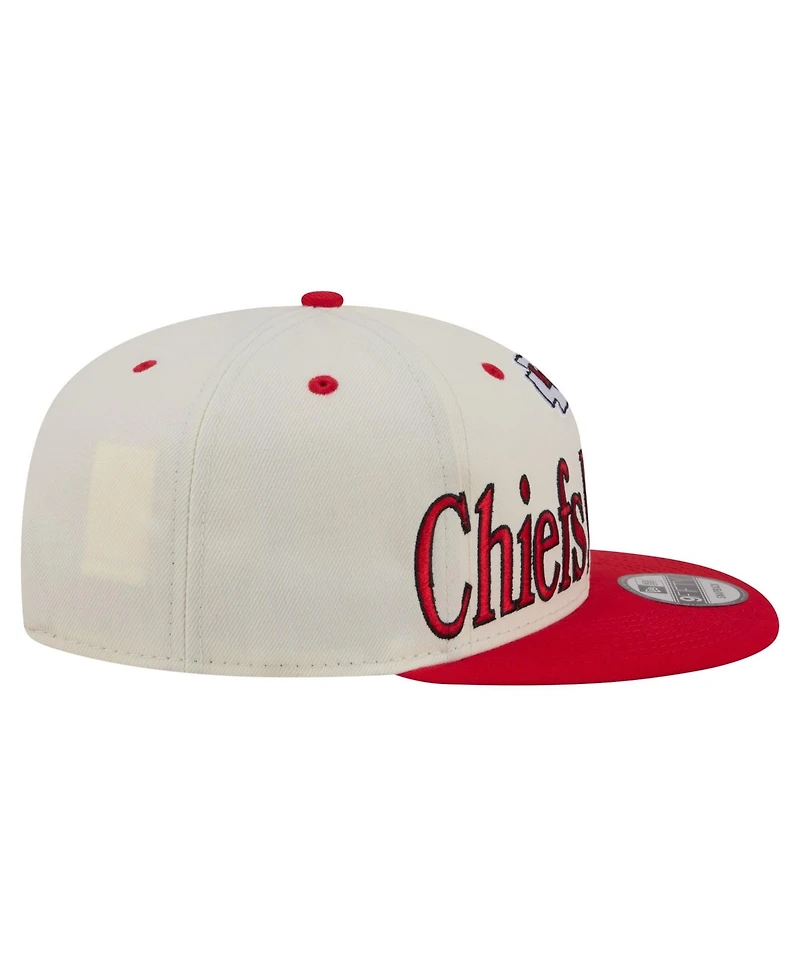 New Era Men's Cream Kansas City Chiefs Oversized Slogan 9FIFTY Snapback Hat