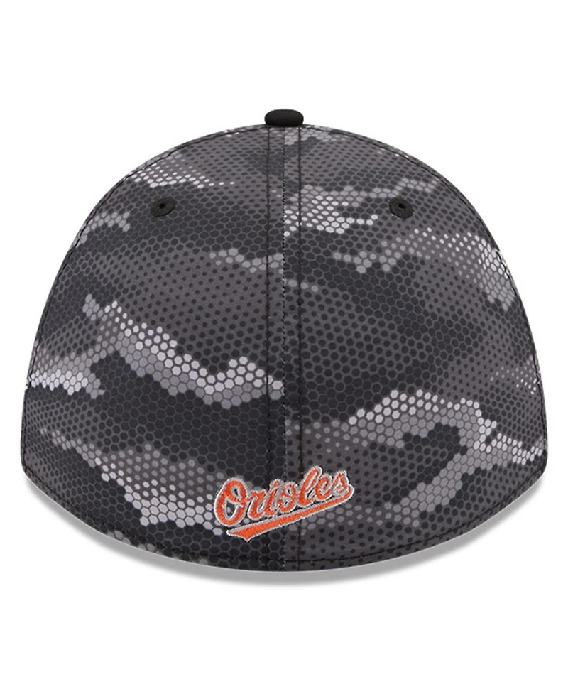 New Era Men's Black Baltimore Orioles Camo 39THIRTY A-Frame Flex Hat