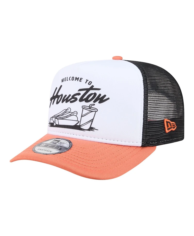 New Era Men's White/Orange Houston Astros Foodie A-Frame 9FIFTY Trucker Snapback Hat