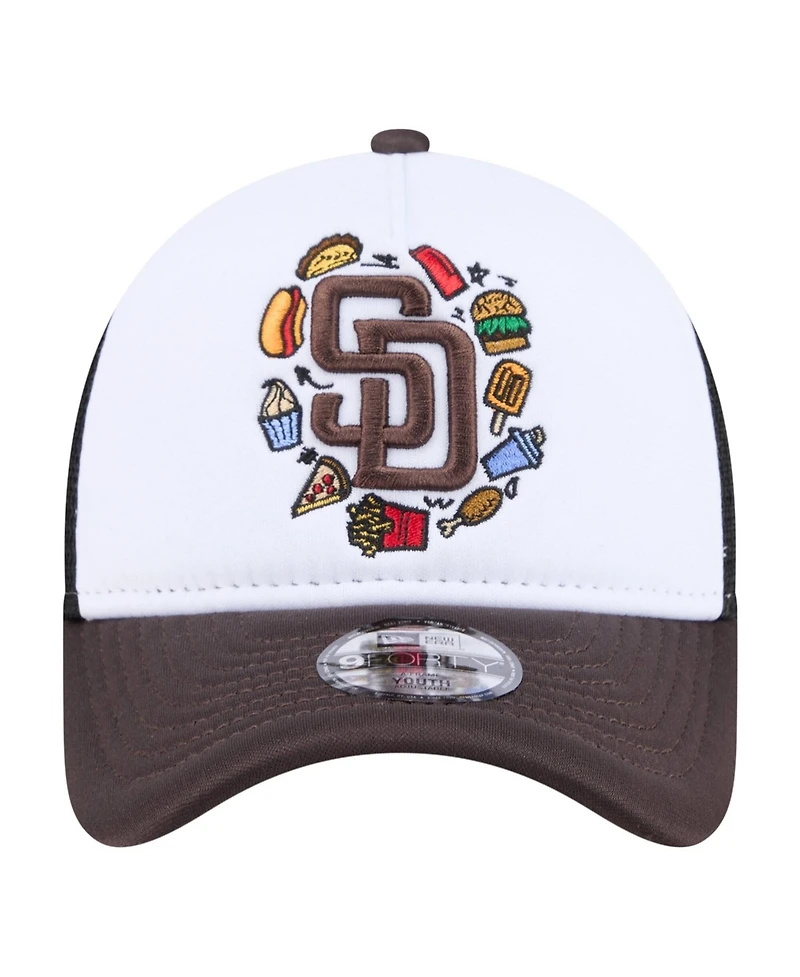 New Era Big Boys and Girls White/Brown San Diego Padres Food A-Frame 9FORTY Trucker Adjustable Hat