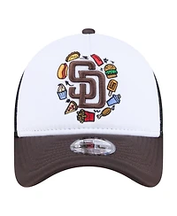New Era Big Boys and Girls White/Brown San Diego Padres Food A-Frame 9FORTY Trucker Adjustable Hat