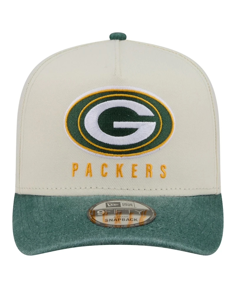 New Era Men's Cream/Green Bay Packers Washed A-Frame 9FIFTY Snapback Hat
