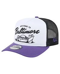 New Era Men's White/Purple Baltimore Ravens Foodie 9FIFTY A-Frame Trucker Snapback Hat