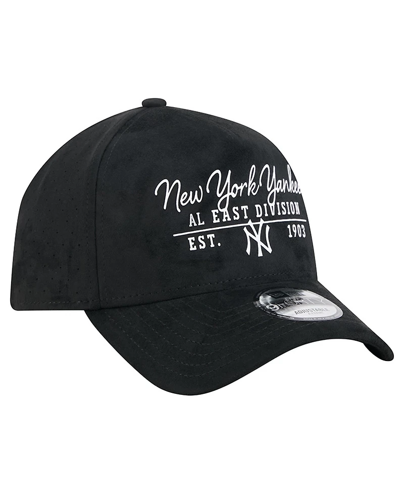 New Era Men's Black New York Yankees Script Text 9FORTY A-Frame Adjustable Hat