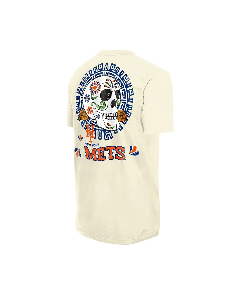 New Era Men's Natural York Mets Dia de los Muertos Sugar Skull T-Shirt