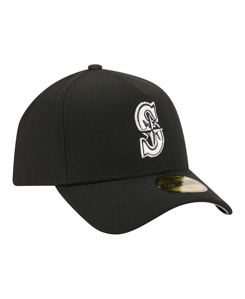 New Era Men's Black Seattle Mariners A-Frame 59FORTY Fitted Hat