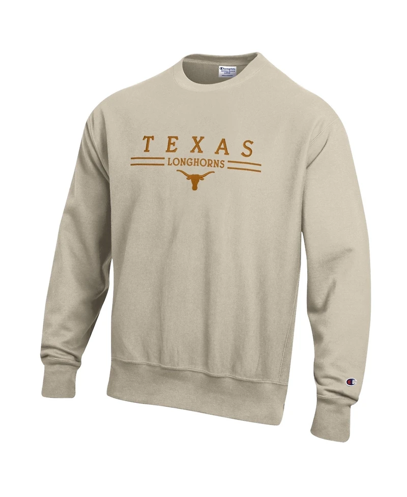 Champion Men's Oatmeal Texas Longhorns Reverse Weave Crewneck Sweatshirt