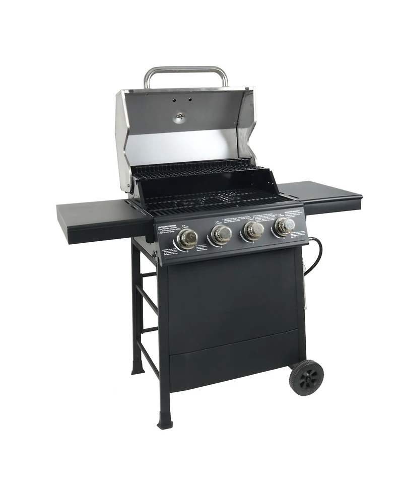 Grill Boss 4-Burner Outdoor Propane Gas Grill with Side Shelves and Wheels, Black