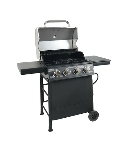 Grill Boss 4-Burner Outdoor Propane Gas Grill with Side Shelves and Wheels, Black
