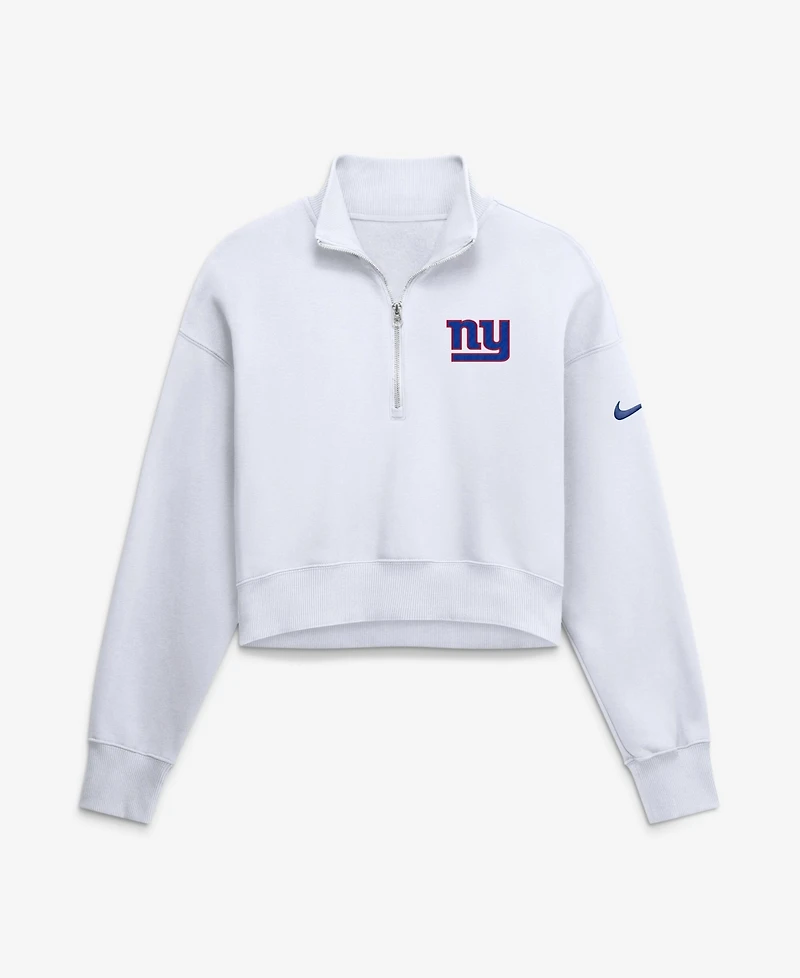 Nike Women's White New York Giants Oversized Phoenix Fleece Cropped Quarter-Zip Sweatshirt