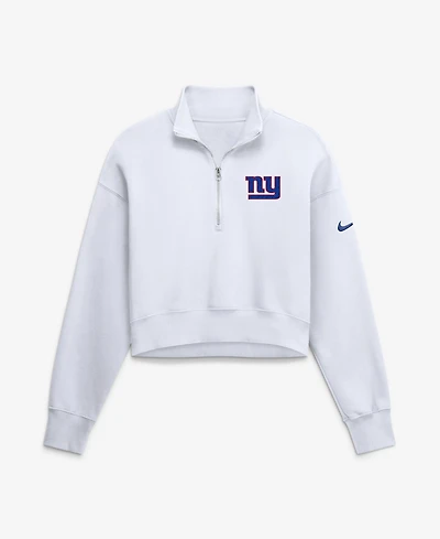 Nike Women's White New York Giants Oversized Phoenix Fleece Cropped Quarter-Zip Sweatshirt