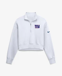Nike Women's White New York Giants Oversized Phoenix Fleece Cropped Quarter-Zip Sweatshirt