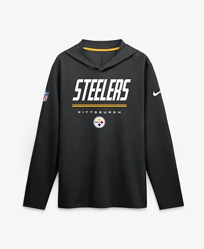 Nike Men's Black Pittsburgh Steelers Big Tall Sideline Game On Lightweight Hooded Long Sleeve Dri-fit Sweatshirts