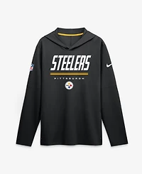 Nike Men's Black Pittsburgh Steelers Big Tall Sideline Game On Lightweight Hooded Long Sleeve Dri-fit Sweatshirts