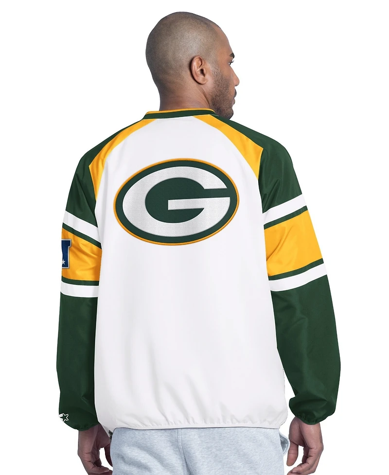 Starter Men's White Green Bay Packers Infield Play Raglan Pullover Jacket
