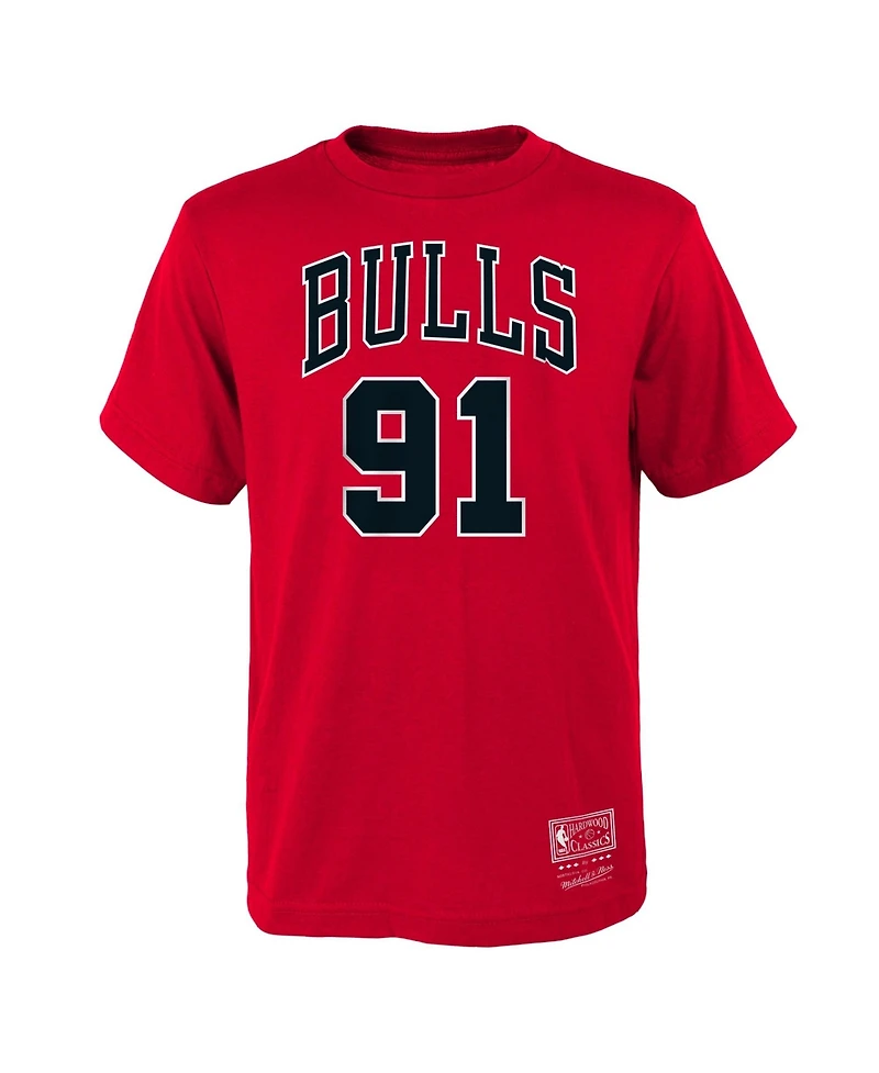 Mitchell & Ness Big Boys and Girls Dennis Rodman Red Chicago Bulls Hardwood Classics Name Number T-Shirt