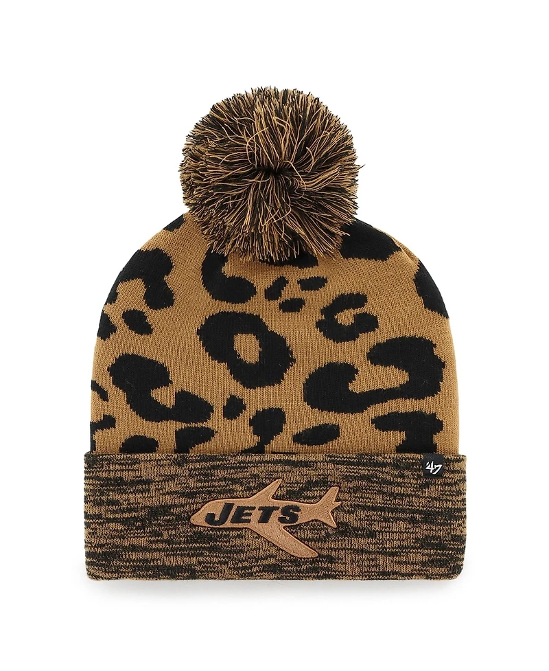 '47 Brand Women's Brown New York Jets Rosette Cuffed Knit Pom Hat