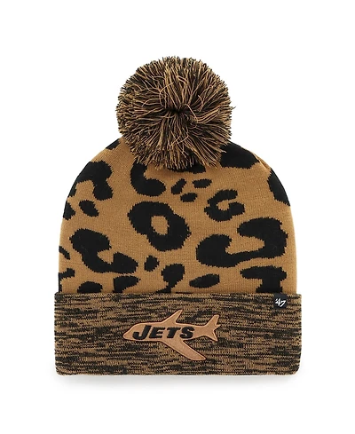 '47 Brand Women's Brown New York Jets Rosette Cuffed Knit Pom Hat