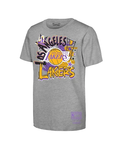 Mitchell & Ness Big Boys and Girls Heather Gray Los Angeles Lakers Hardwood Classics Play by T-Shirt