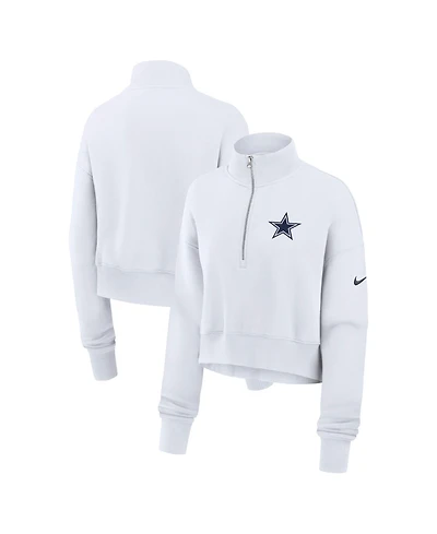 Nike Women's White Dallas Cowboys Oversized Phoenix Fleece Cropped Quarter-Zip Sweatshirt