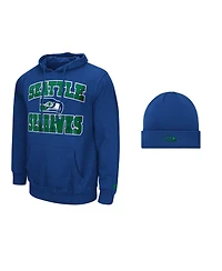 Starter Men's Royal Seattle Seahawks Hoodie and Cuffed Knit Hat Combo Pack