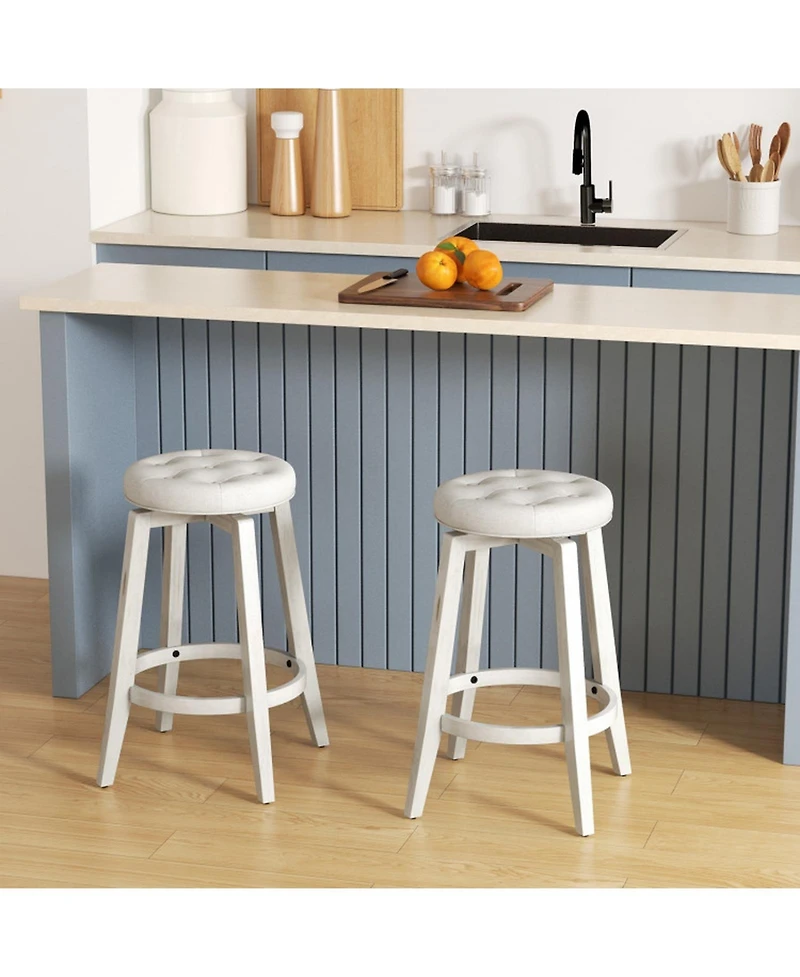 Gouun Set of 2 Upholstered Counter-Height Swivel Bar Stools