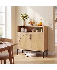 Costway Sideboard Buffet Cabinet with Rattan Decorated Doors, Adjustable Shelf