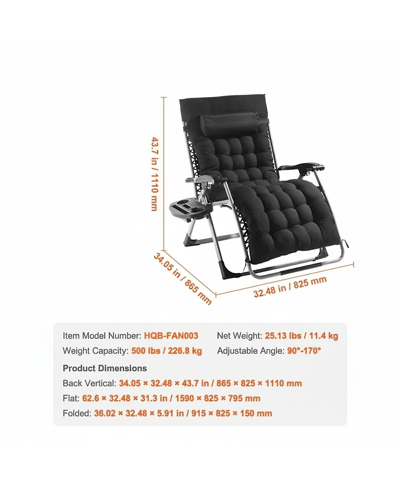 Gouun 33 Inch Zero Gravity Recliner Chair with Cushion and Cupholder, 500 lbs Capacity