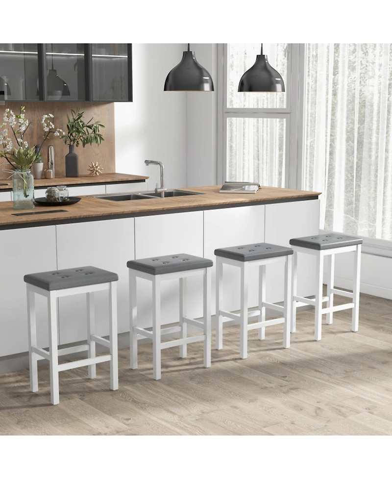 Gouun Set of 2 Button-Tufted Counter-Height Bar Stools with Footrest