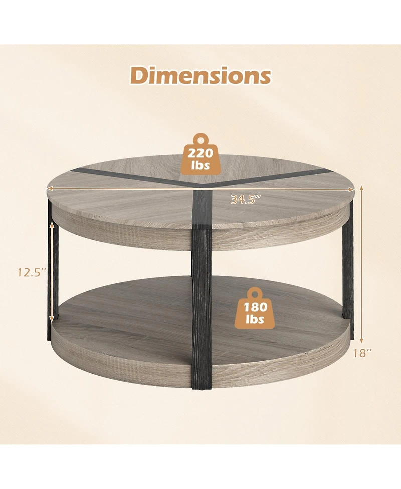 Gouun 34.5-Inch Rubber Wood 2-Tier Round Center Table