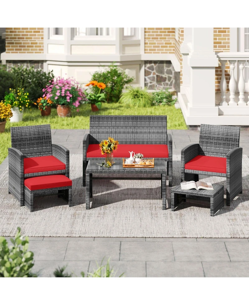 Gouun Outdoor Pe Rattan Patio Conversation Set with Loveseat