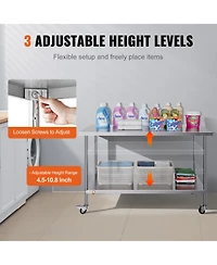 Hongge 60 in Height Adjustable Stainless Steel Work Table on Casters