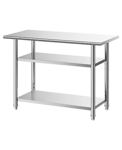 Hongge Three Tier Stainless Steel Utility Work Table 24 x 48 in with 5 Hooks for Kitchen and Garage