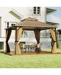 Gouun 12 x 12 ft Hardtop Gazebo with Mesh Netting and Privacy Curtains