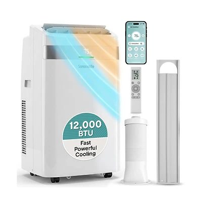 SereneLife 12,000 Btu Portable Ac and Heater with Wi-Fi, Dehumidifier and Fan, Window Kit Included