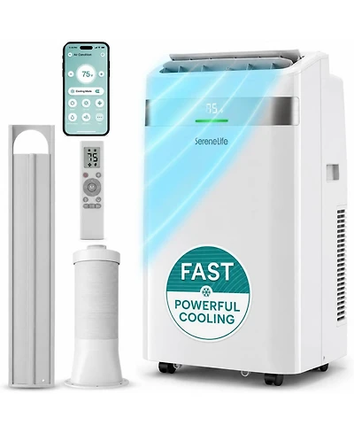 SereneLife 14,000 Btu Portable Air Conditioner with Wi-Fi, Dehumidifier and Fan, Window Exhaust Kit Included